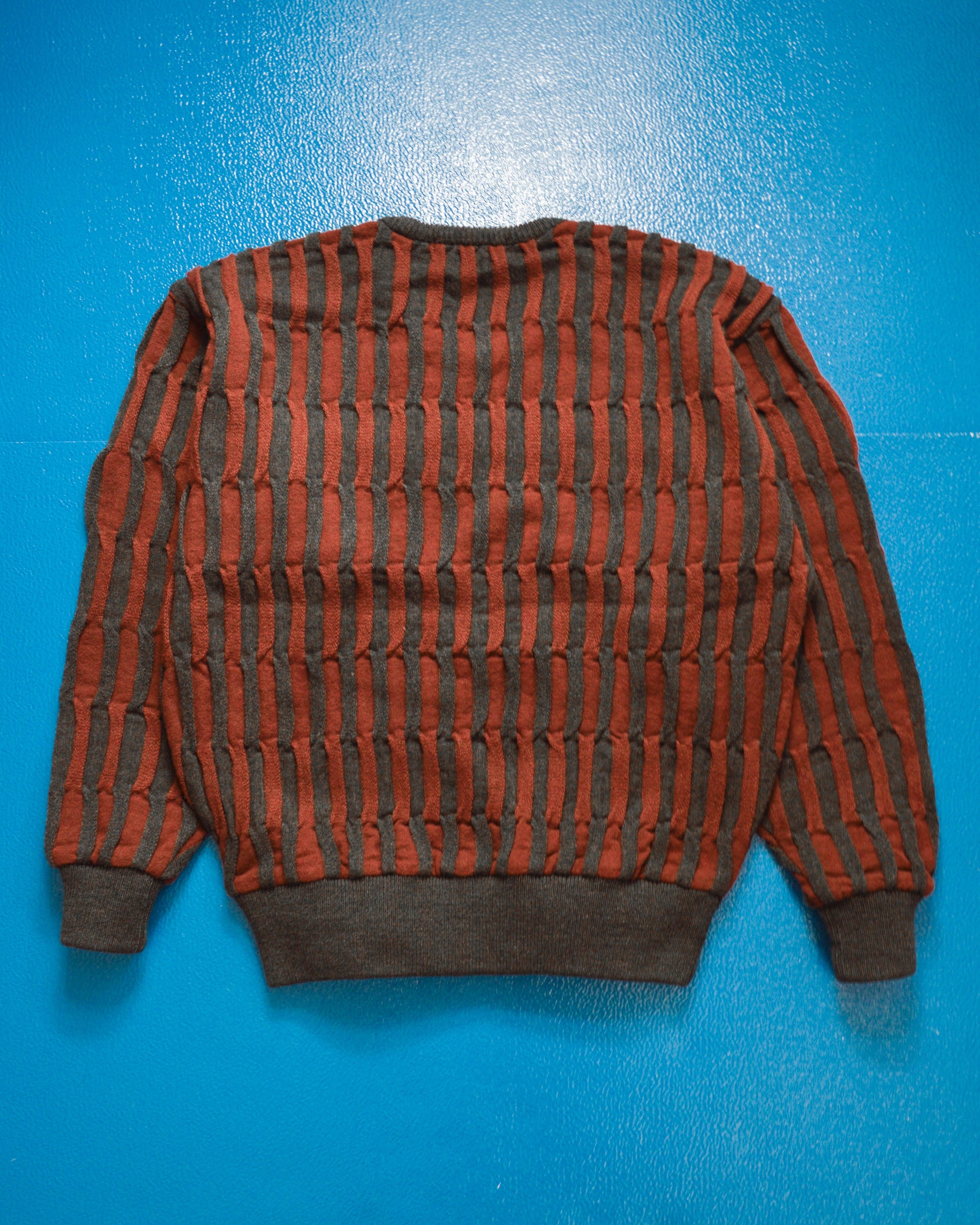 Issey Miyake 80s Red Grey 3D Vertical Striped Knit (~M~)