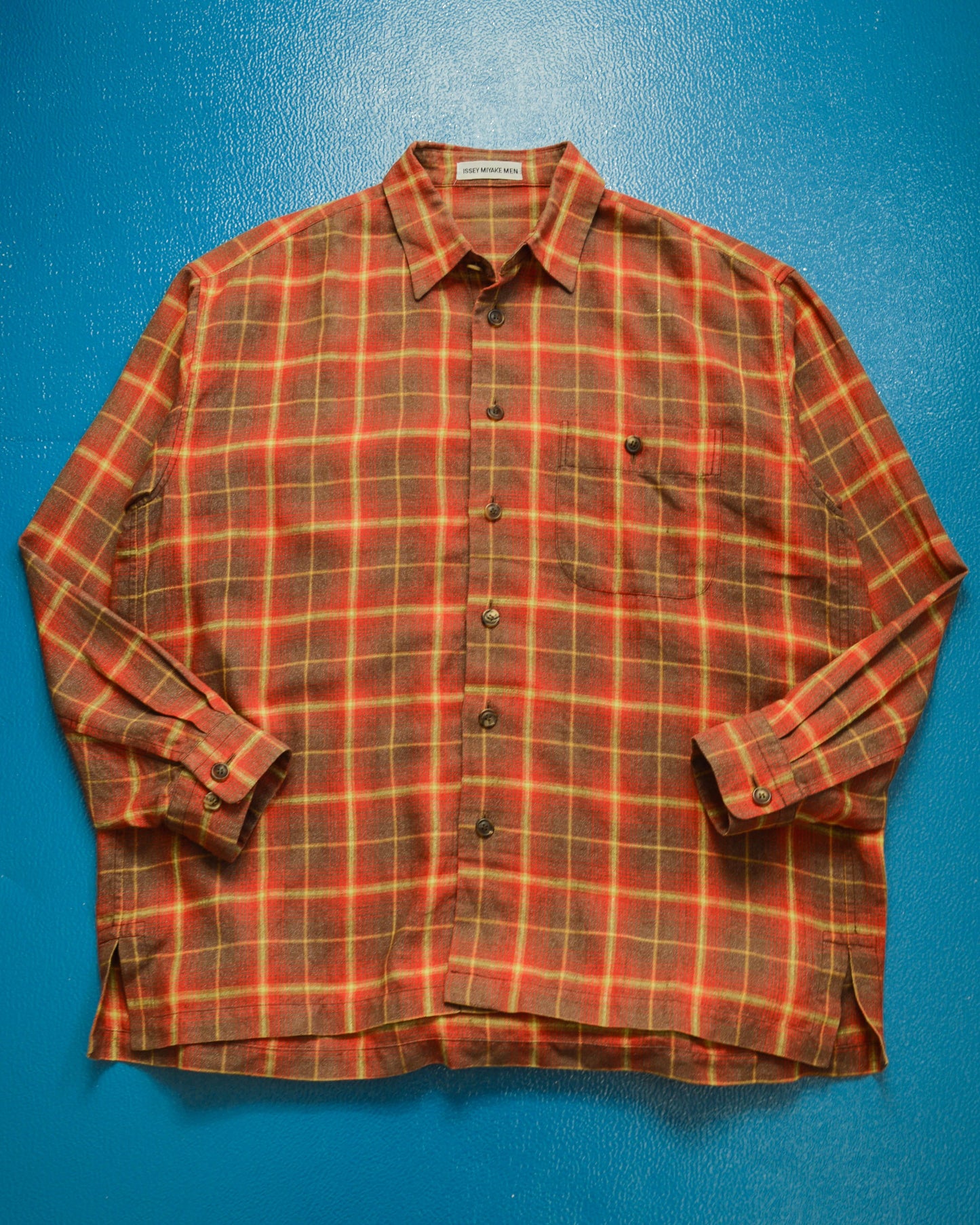 Issey Miyake Men 1997 Red Brown Yellow Plaid Wide Shirt (~L~)