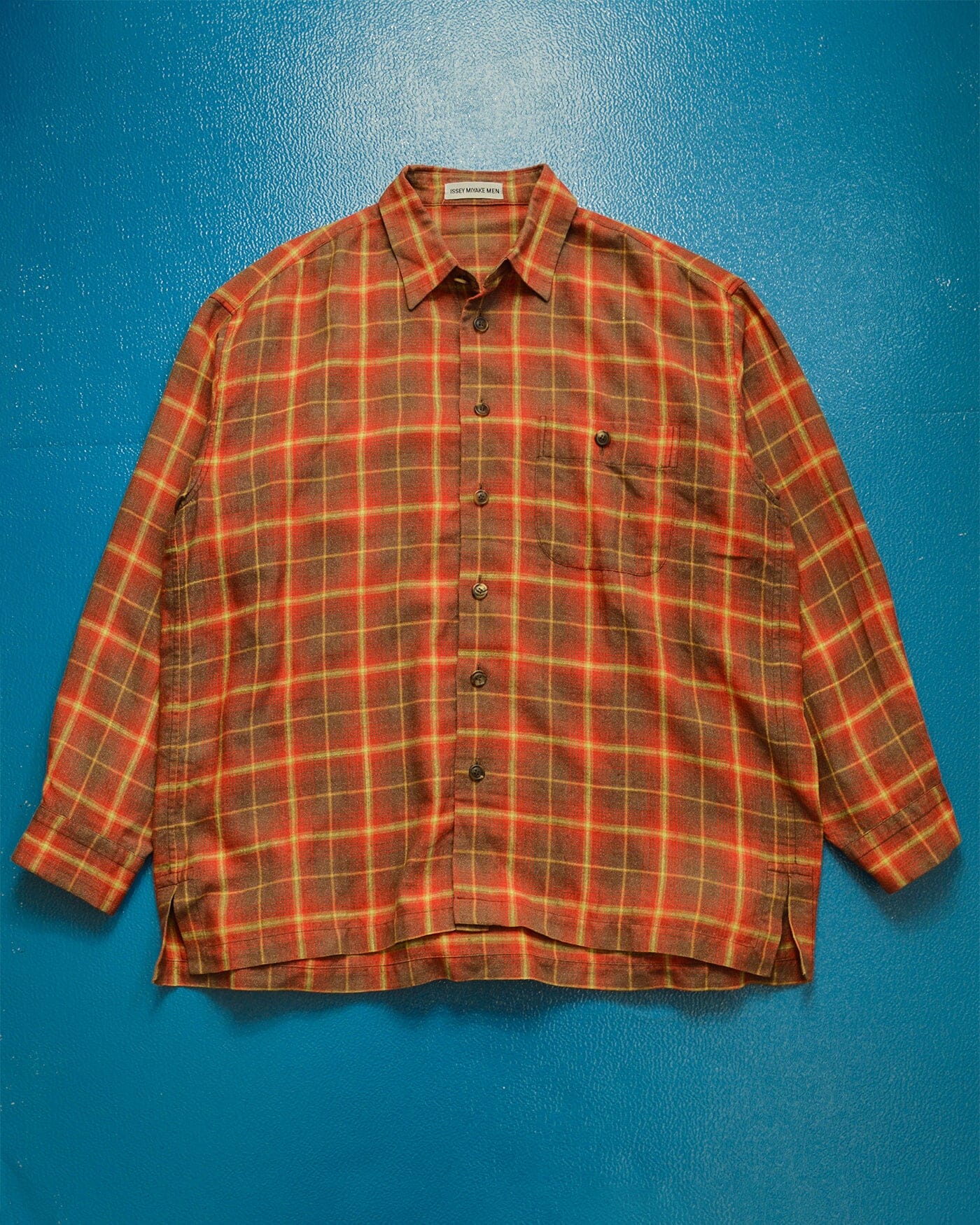 Issey Miyake Men 1997 Red Brown Yellow Plaid Wide Shirt (~L~)