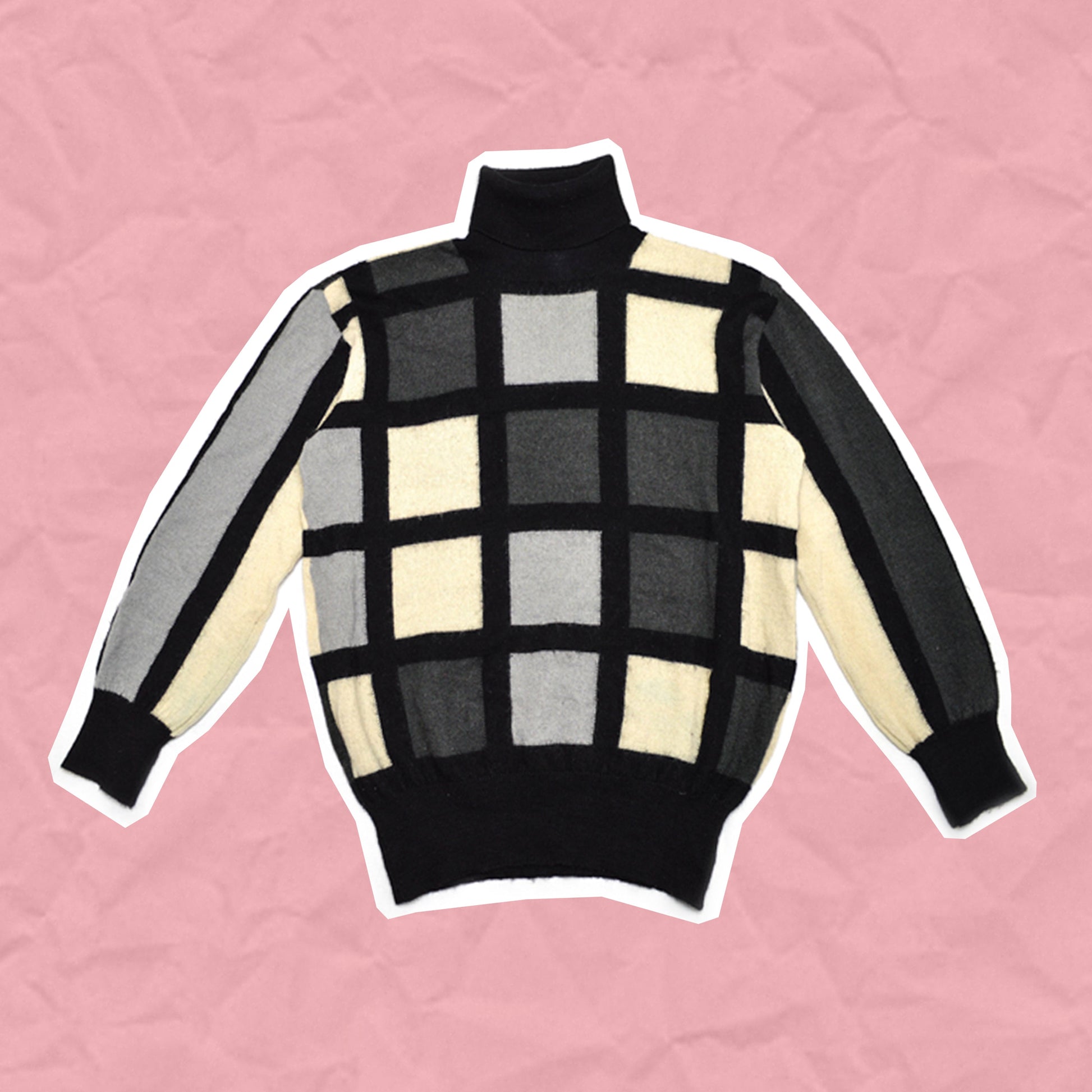 Issey Miyake "Tonal Mondrian" Turtleneck Sweater (~M~)