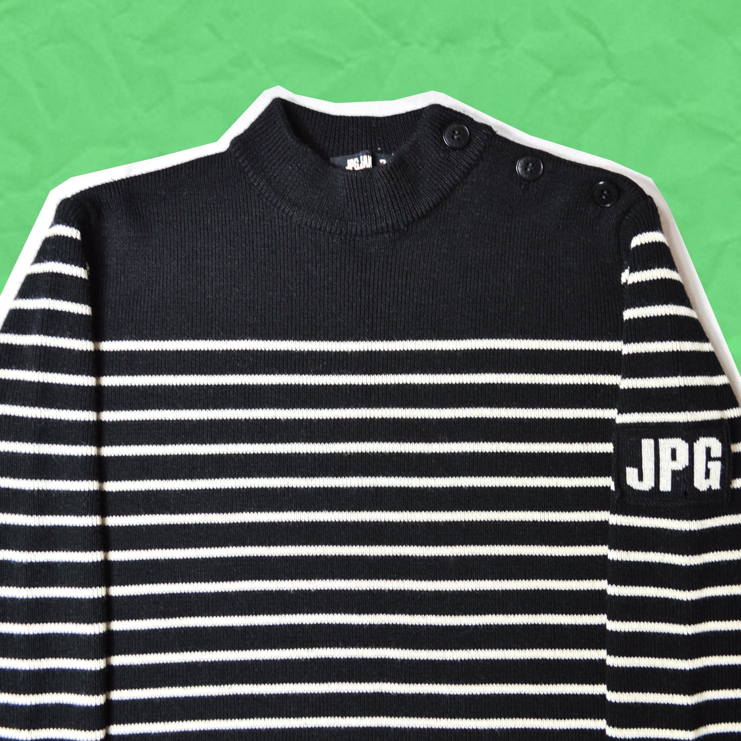 Jean Paul Gaultier Asymmetrical Block Patch Sleeve Logo Knit (~14~)