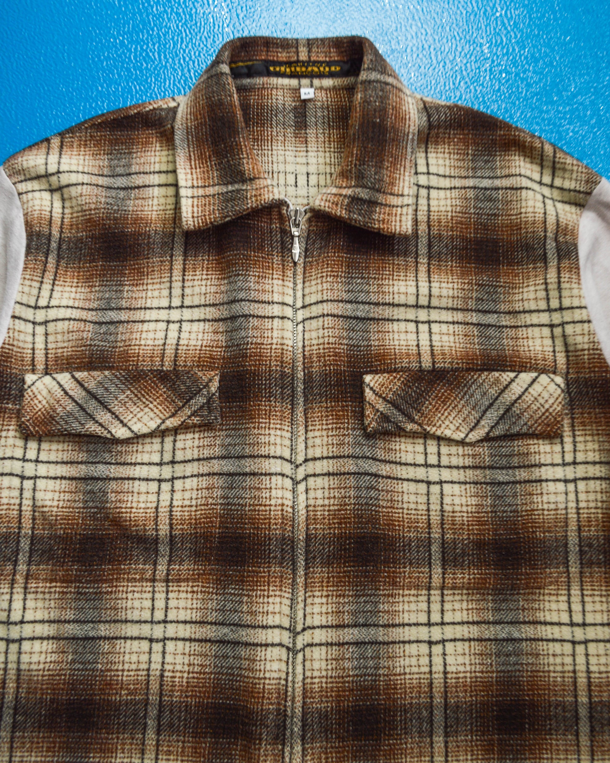 Marithe Francois Girbaud 90s Brown Plaid Panelled Zip Up Over Shirt (~L~)