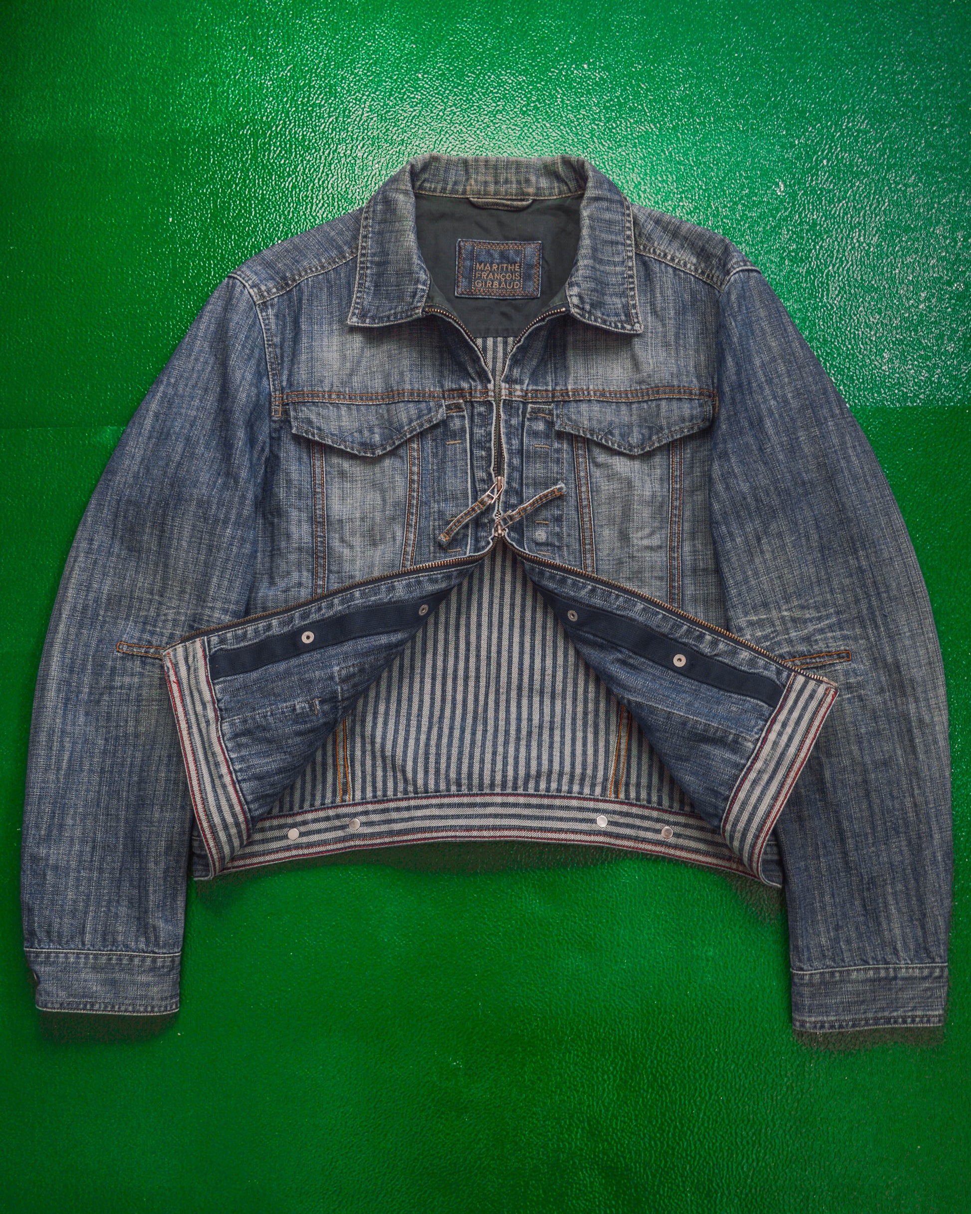 Marithe Francois Girbaud Butterfly Striped Denim Jacket (~M~)