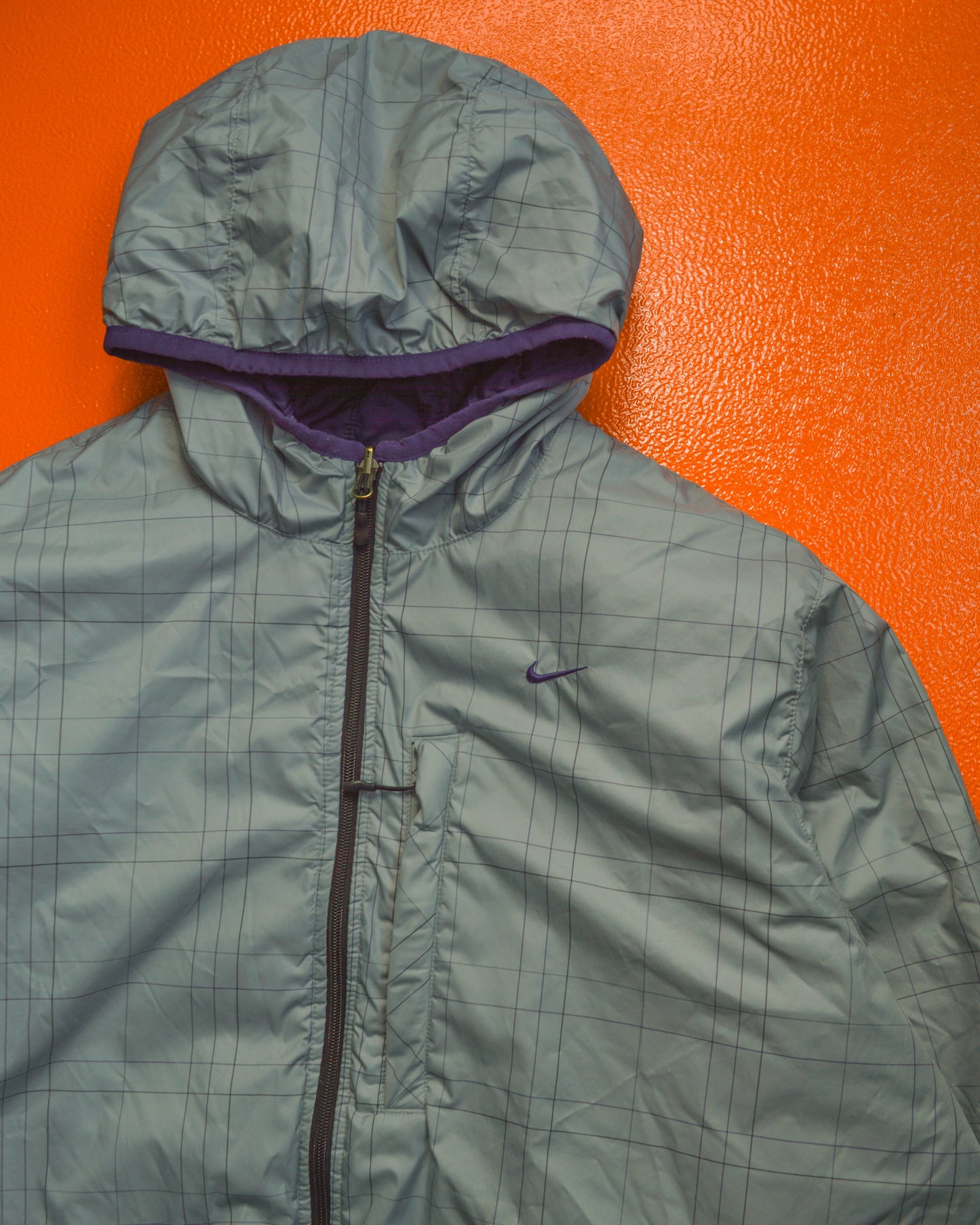 Nike Square Quilted Grid Reversible Grey Purple Jacket (XXL)