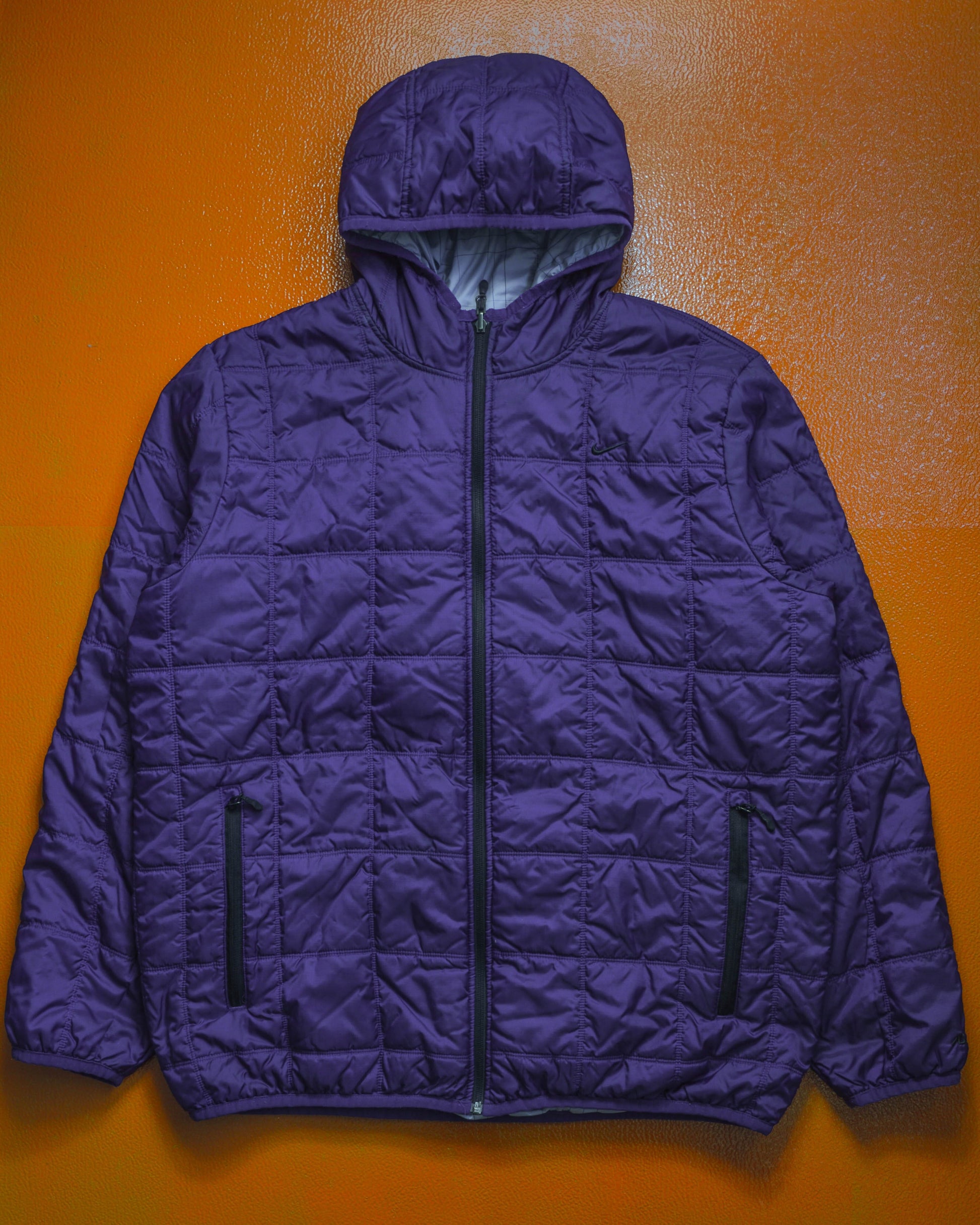 Nike Square Quilted Grid Reversible Grey Purple Jacket (XXL)