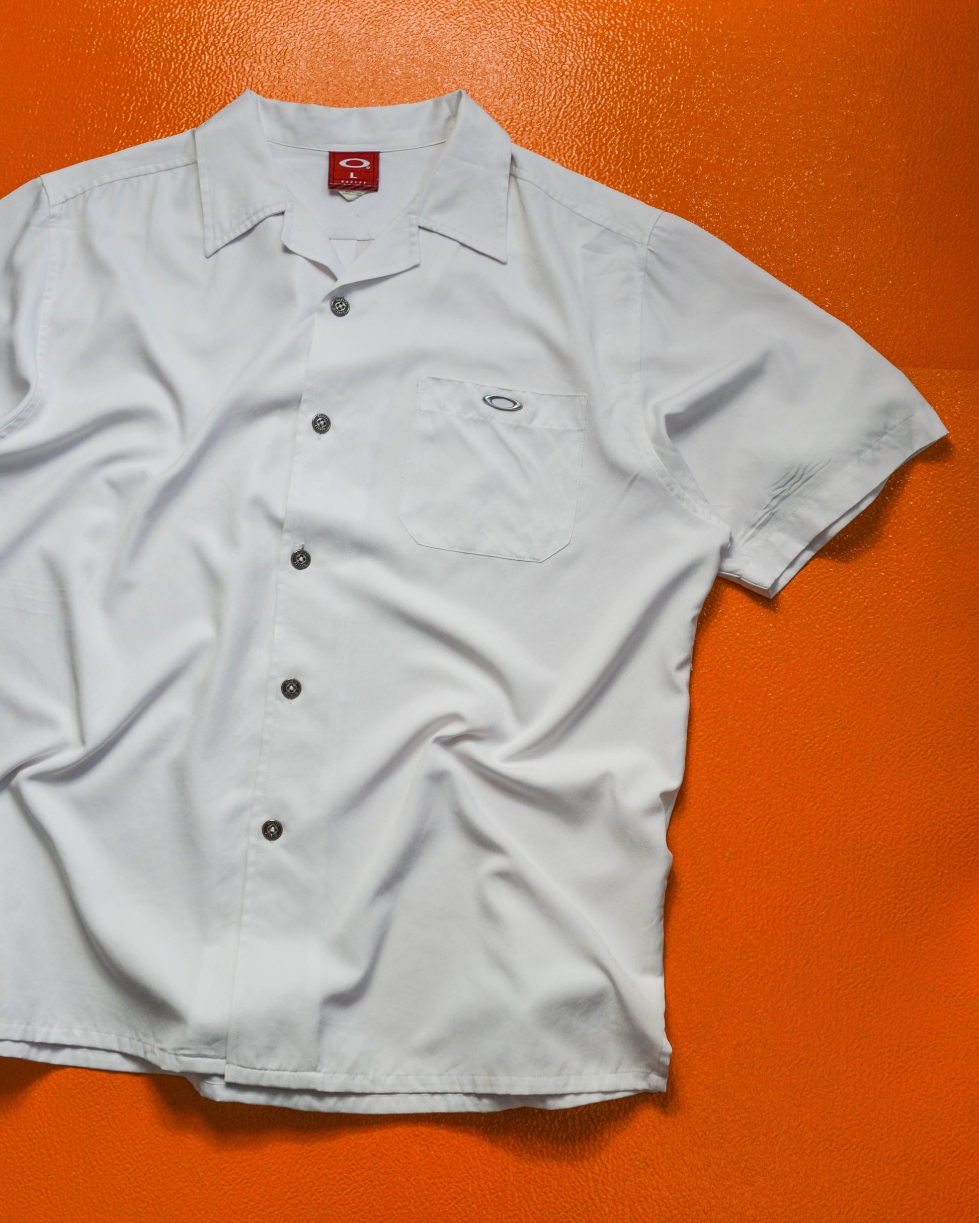 Oakley White Open Collar Short Sleeve Shirt (L~XL)