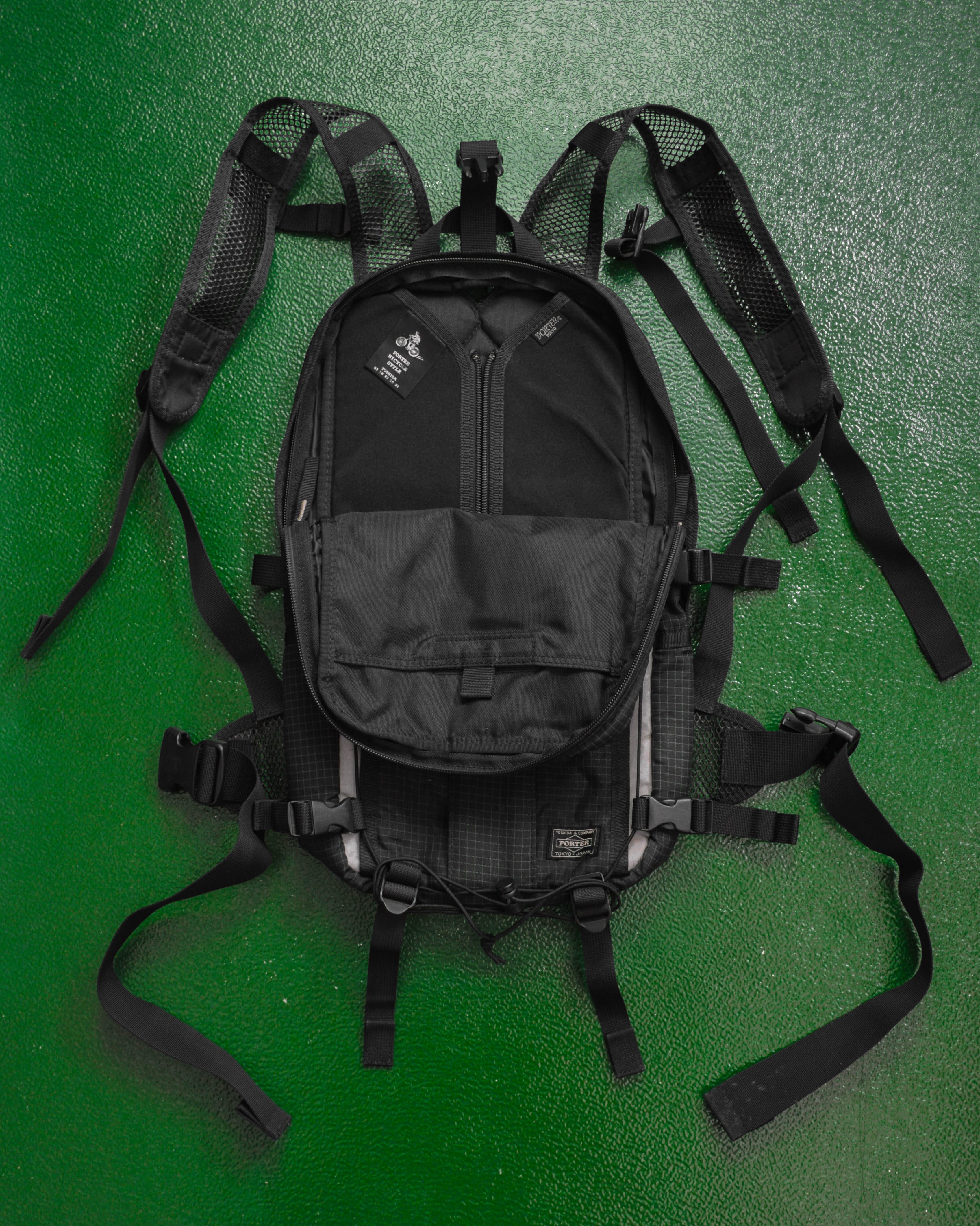 Porter Yoshida Black Bicycle Style Ripstop Slim Backpack