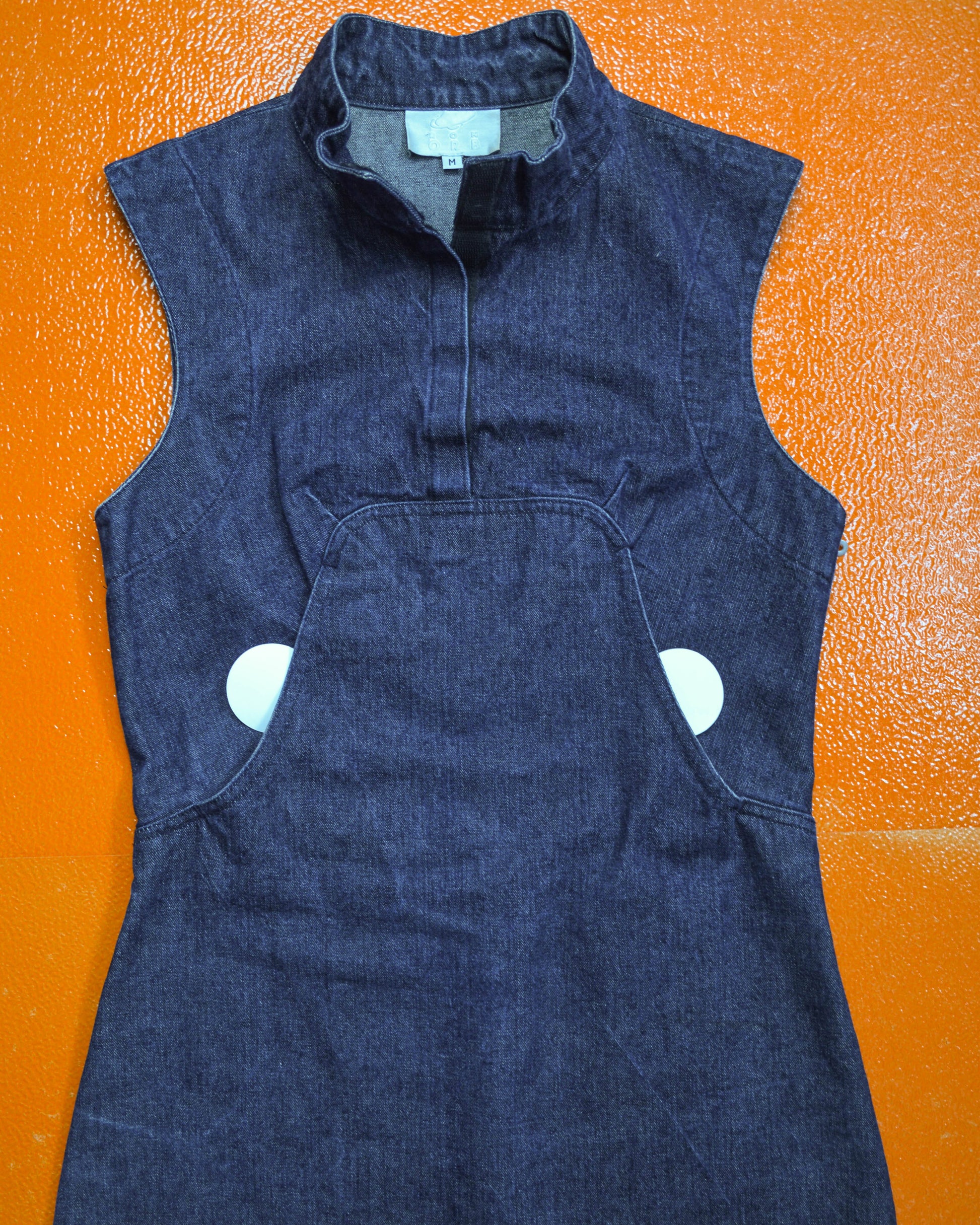 ron orb 90s Denim Futuristic Curved Panel Dress (~M~)