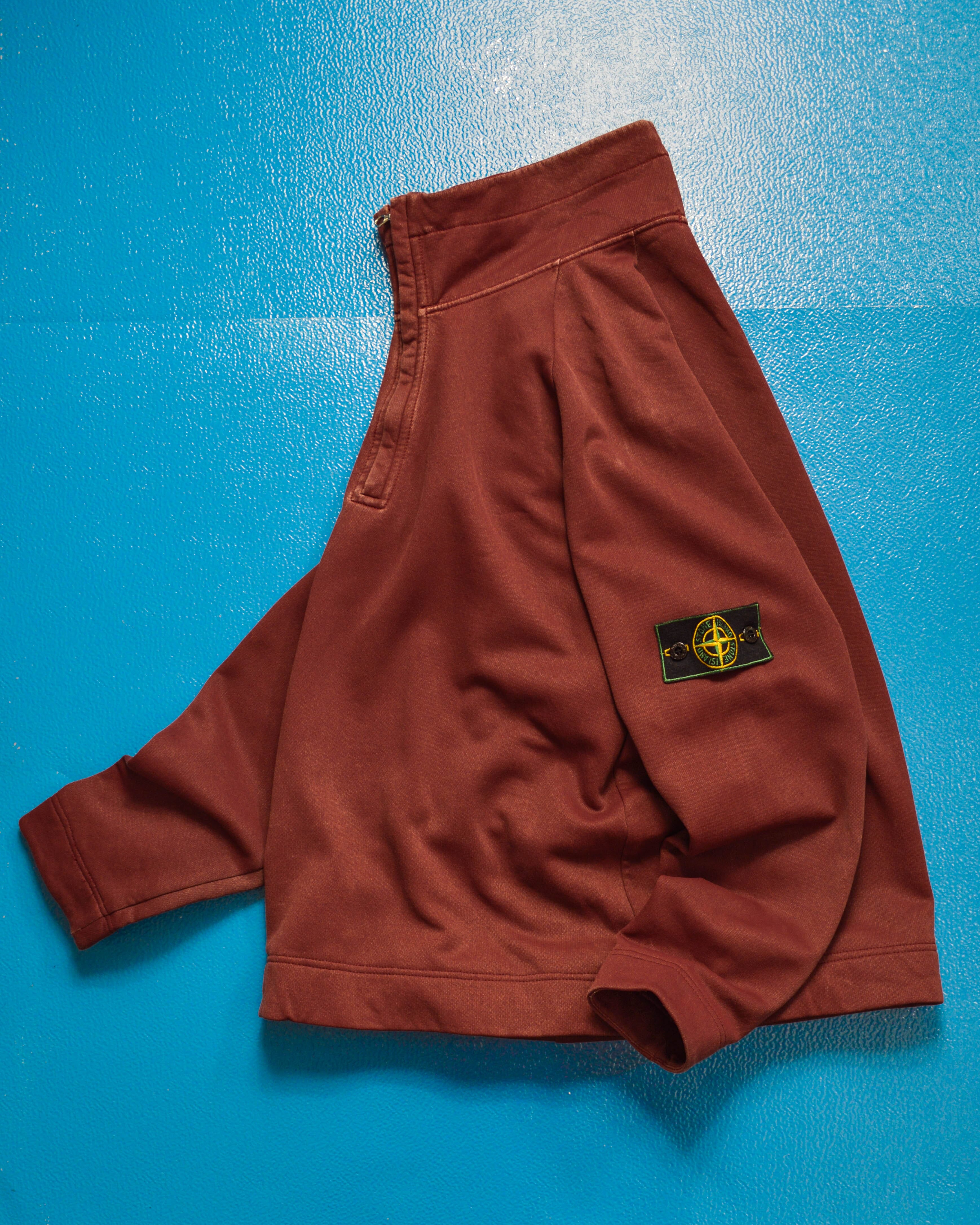 Stone Island 90s Quarter Zip Burgundy Pullover Jumper (~M