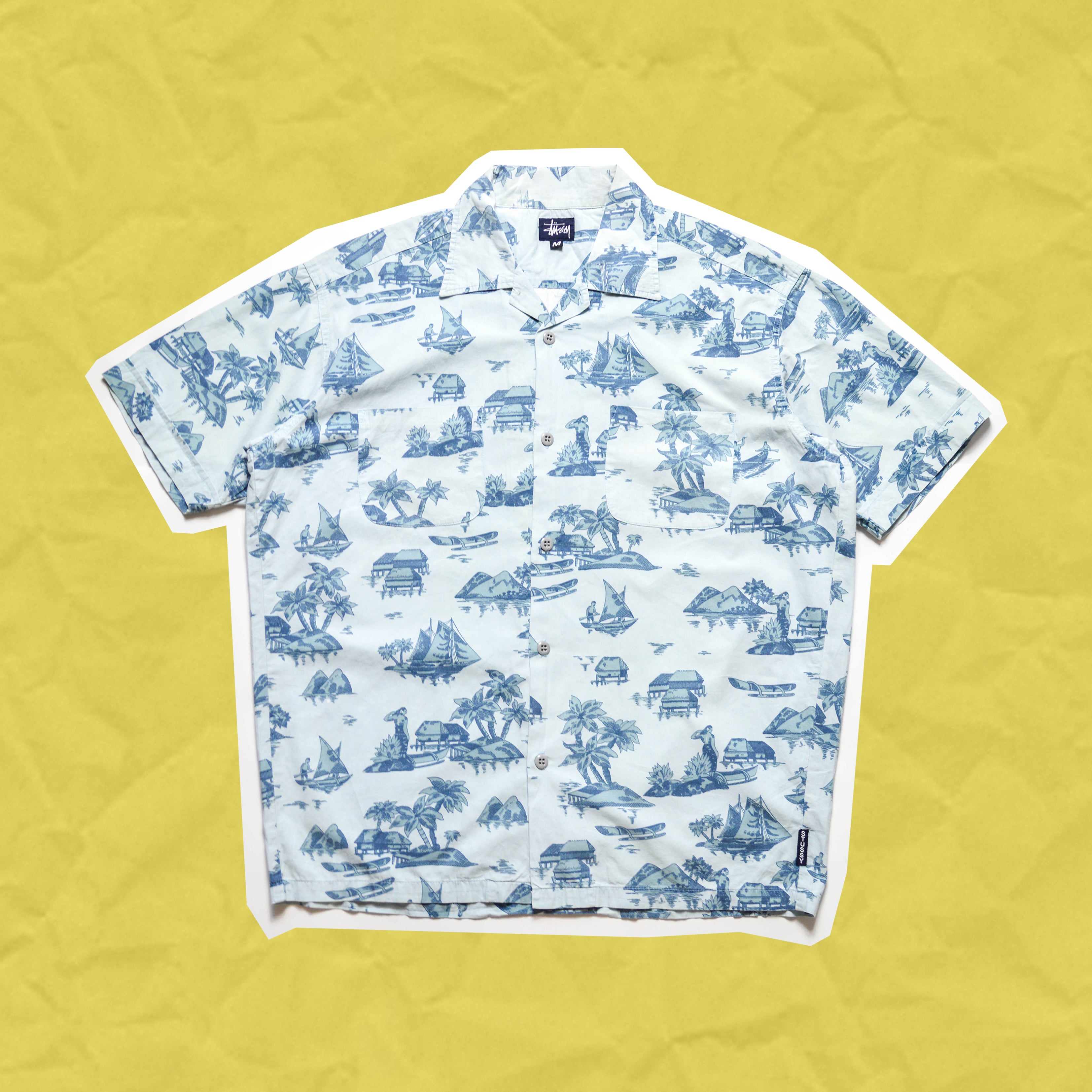 Stussy 90s hawaian shirt in a lovely baby blue – shop.allenreji