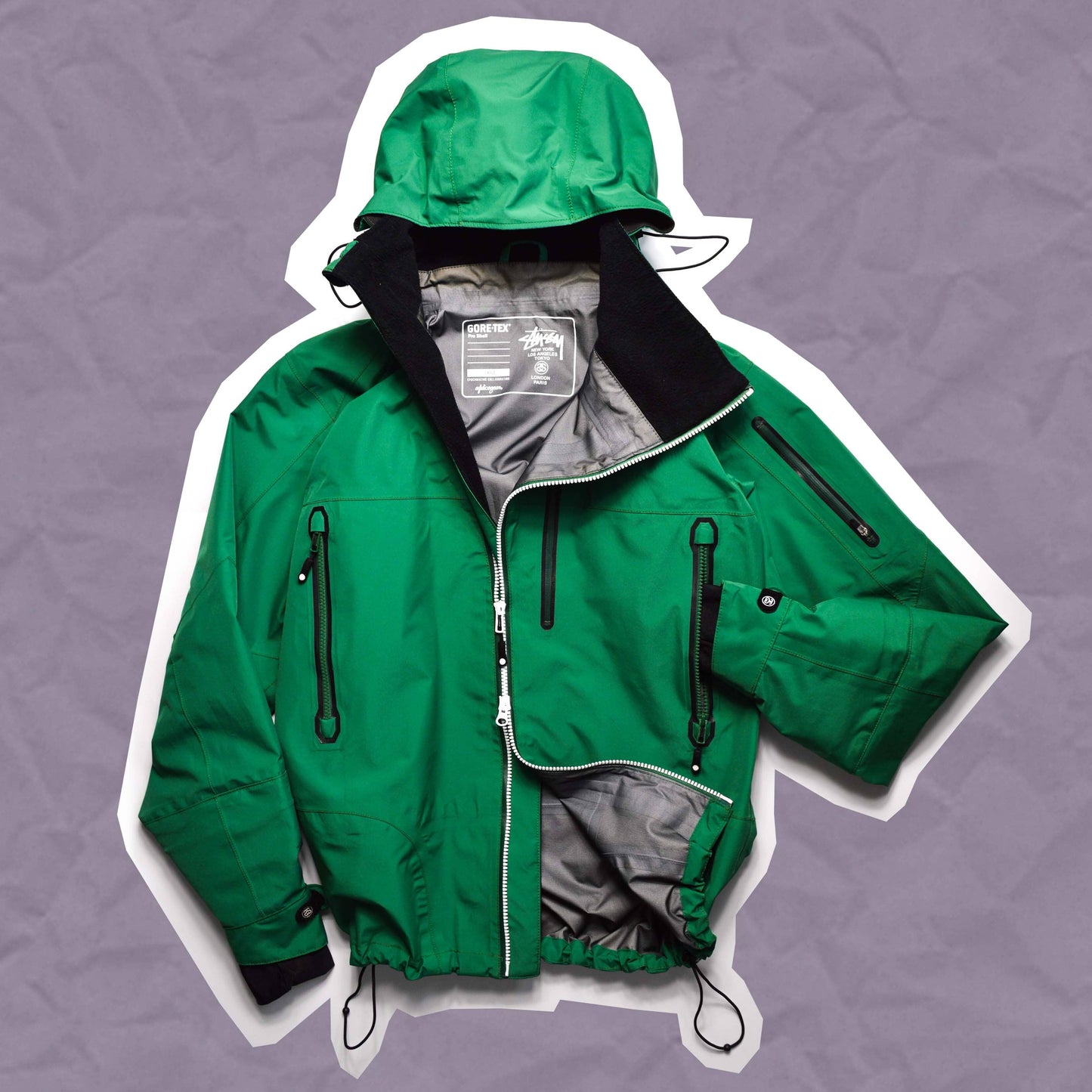 Stussy AFDICEGEAR A/W11 Green Asymmetrical Curved Zip Gore-tex Jacket (L & XL)