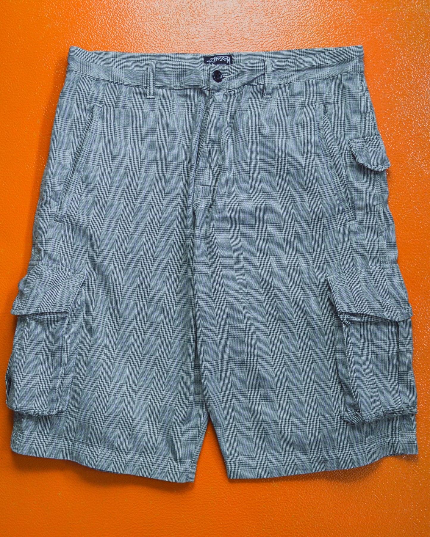 Stussy Asymmetrical Multi-Pocket Hounds-tooth Plaid Cargo Shorts (32 & 34)