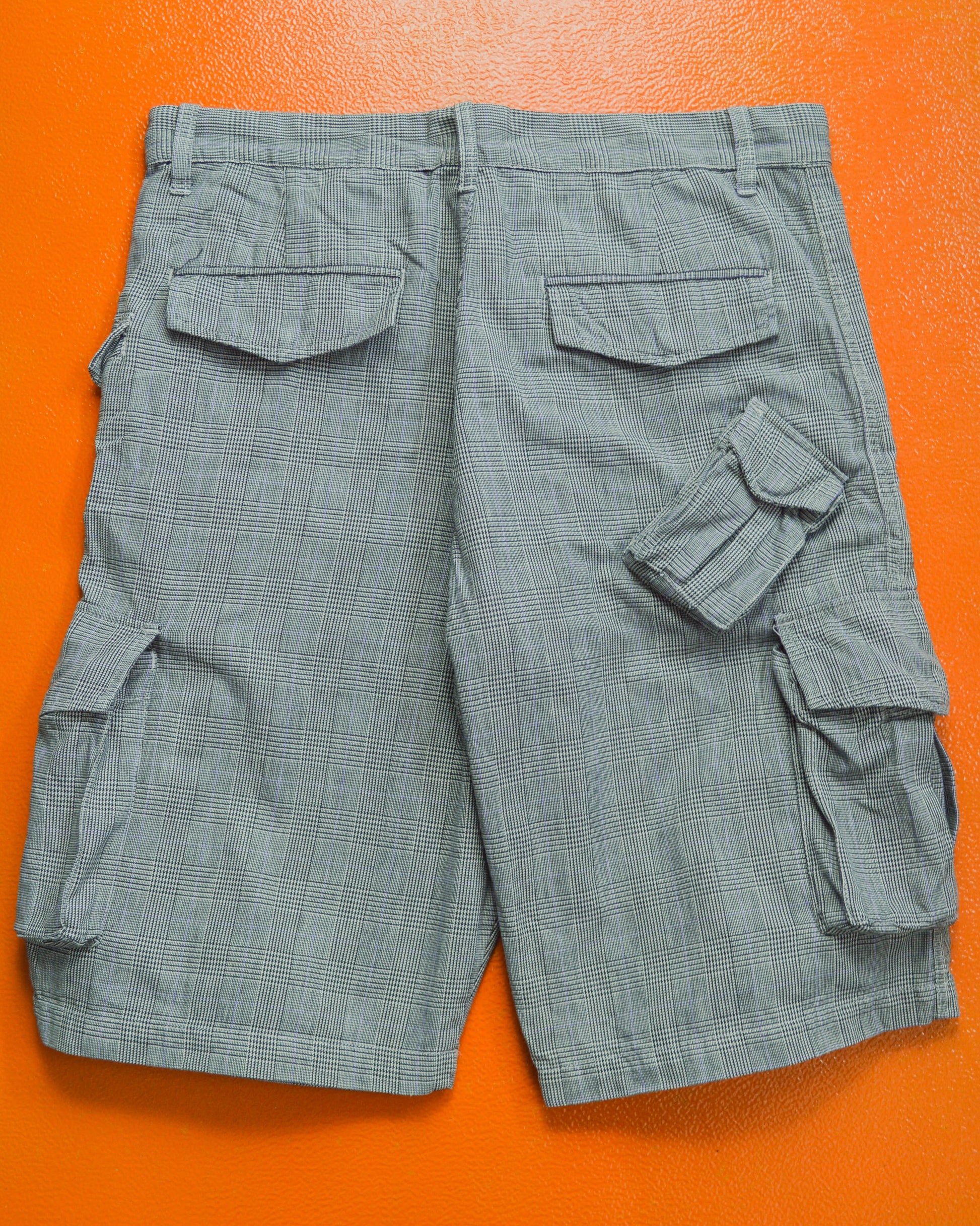 Stussy Asymmetrical Multi-Pocket Hounds-tooth Plaid Cargo Shorts (32 & 34)