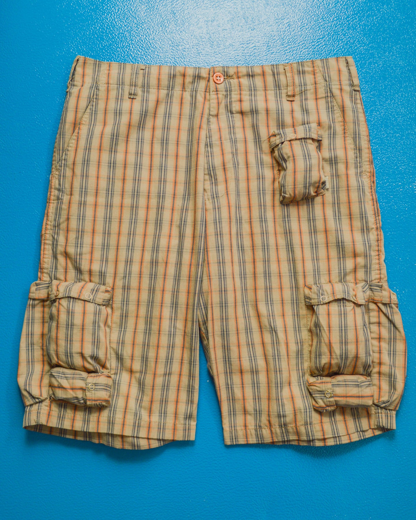 Stussy Beige Plaid Multi Pocket Cargo Shorts (30 & 32 & 33)