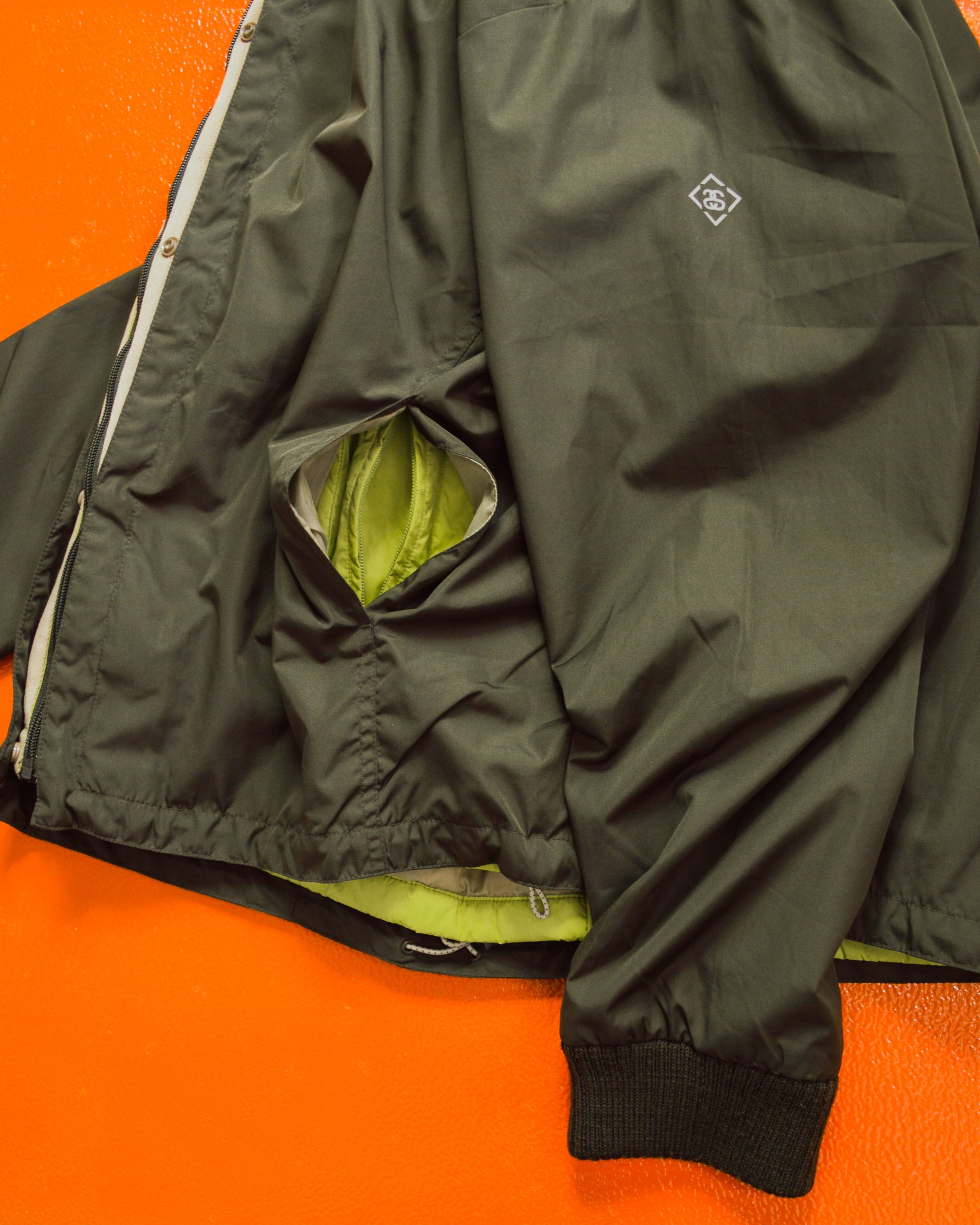 Stussy F.I.T Olive Brown / Lime Green X-Ray Hidden Tactical Vest Bomber Jacket (XL)