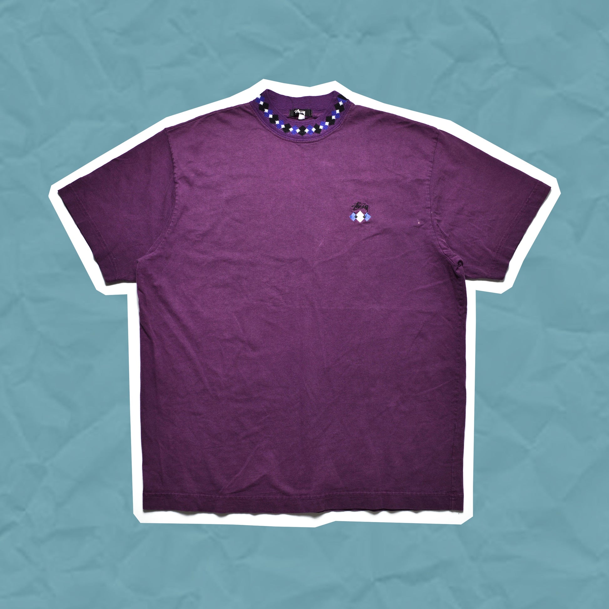 Stussy OG 1988 Purple Diamond Design Collar T-shirt (XL)