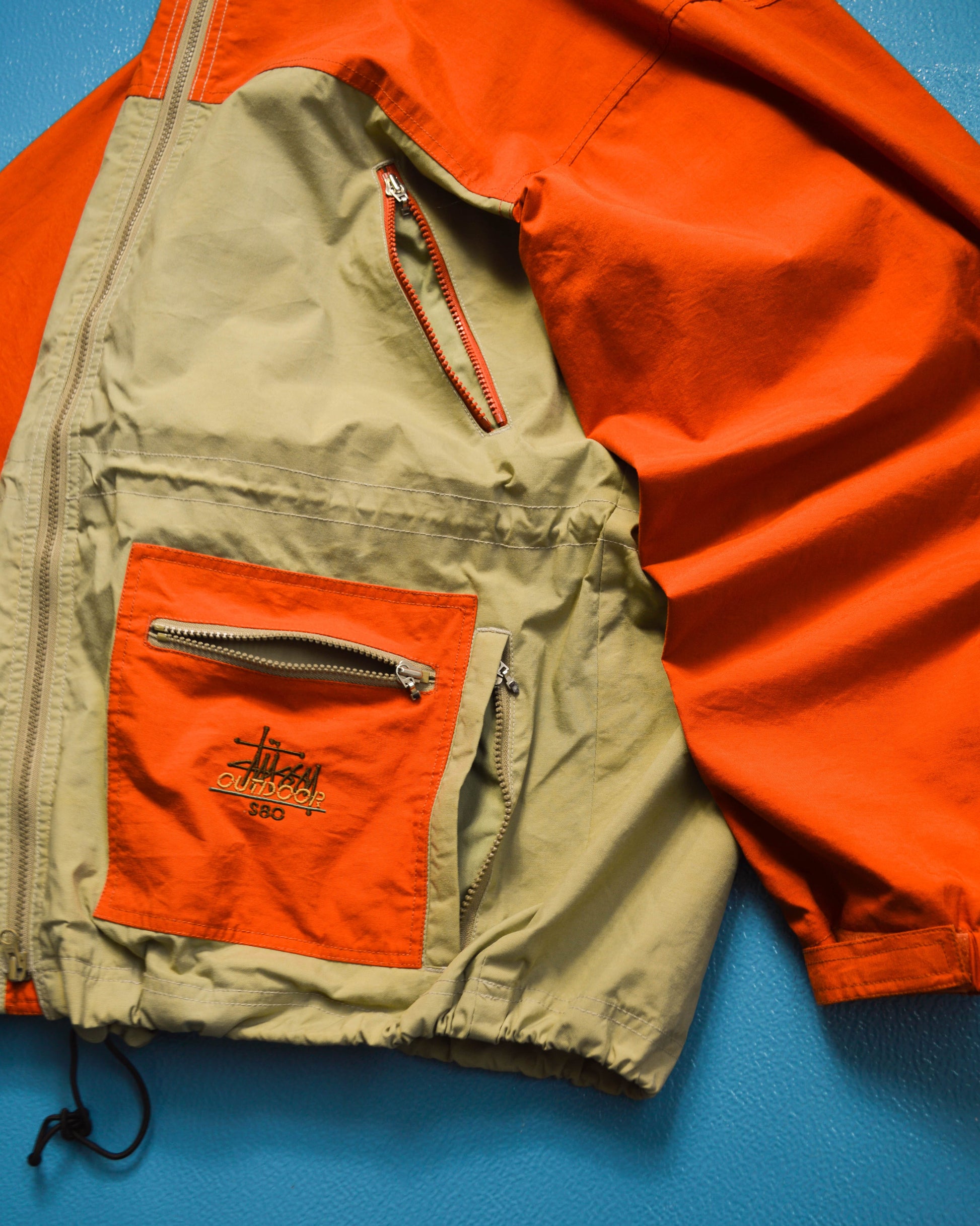 Stussy Outdoor Orange Beige Panelled Windbreaker Jacket (~XL~)