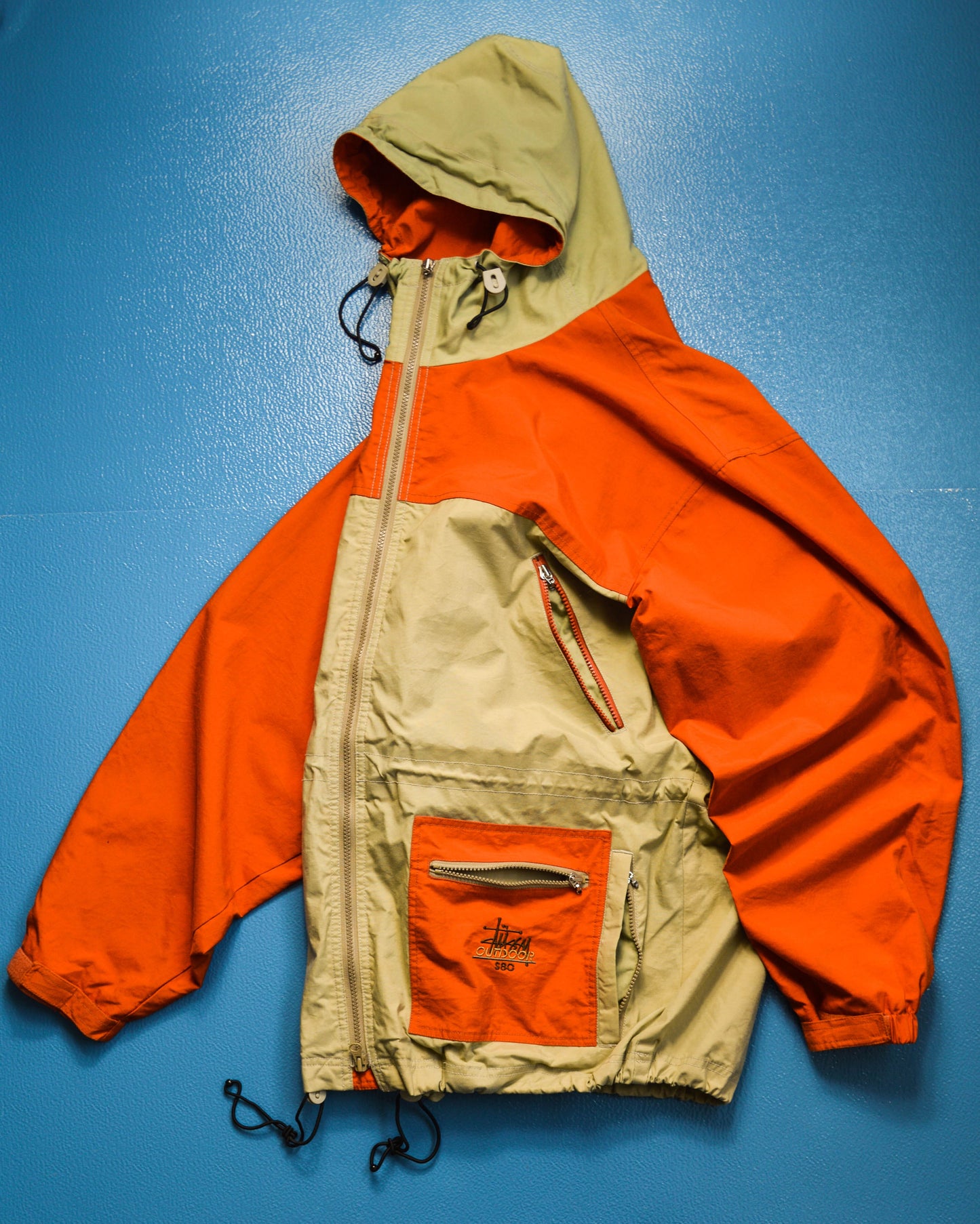 Stussy Outdoor Orange Beige Panelled Windbreaker Jacket (~XL~)