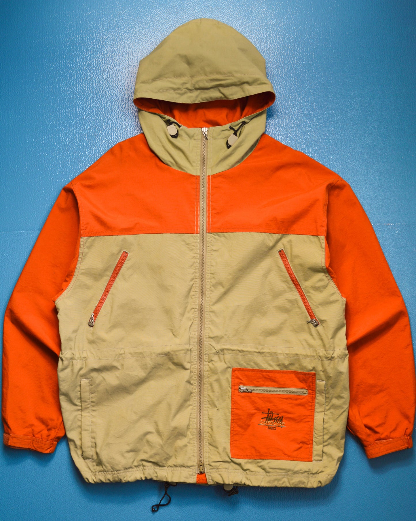 Stussy Outdoor Orange Beige Panelled Windbreaker Jacket (~XL~)