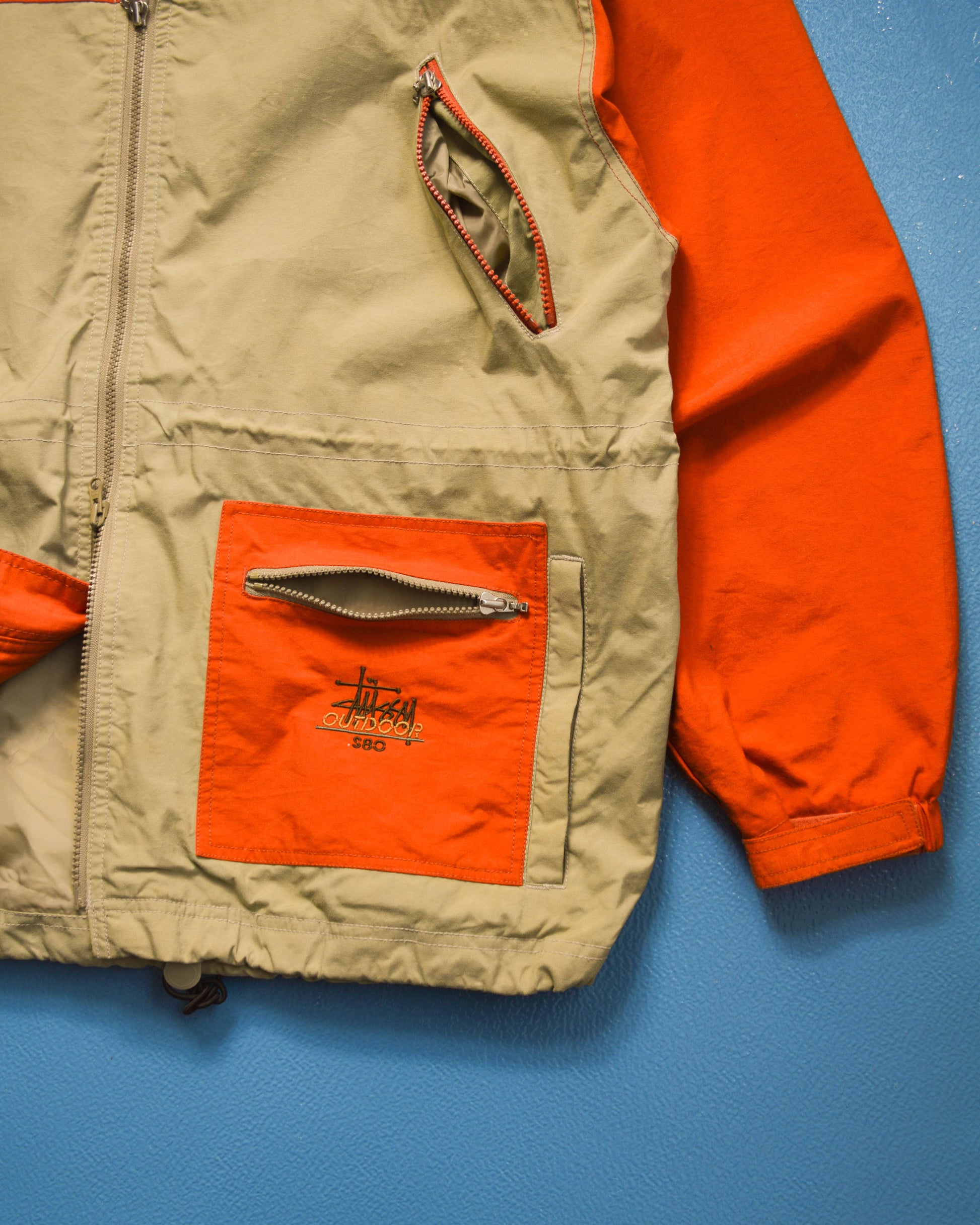 Stussy Outdoor Orange Beige Panelled Windbreaker Jacket (~XL~)