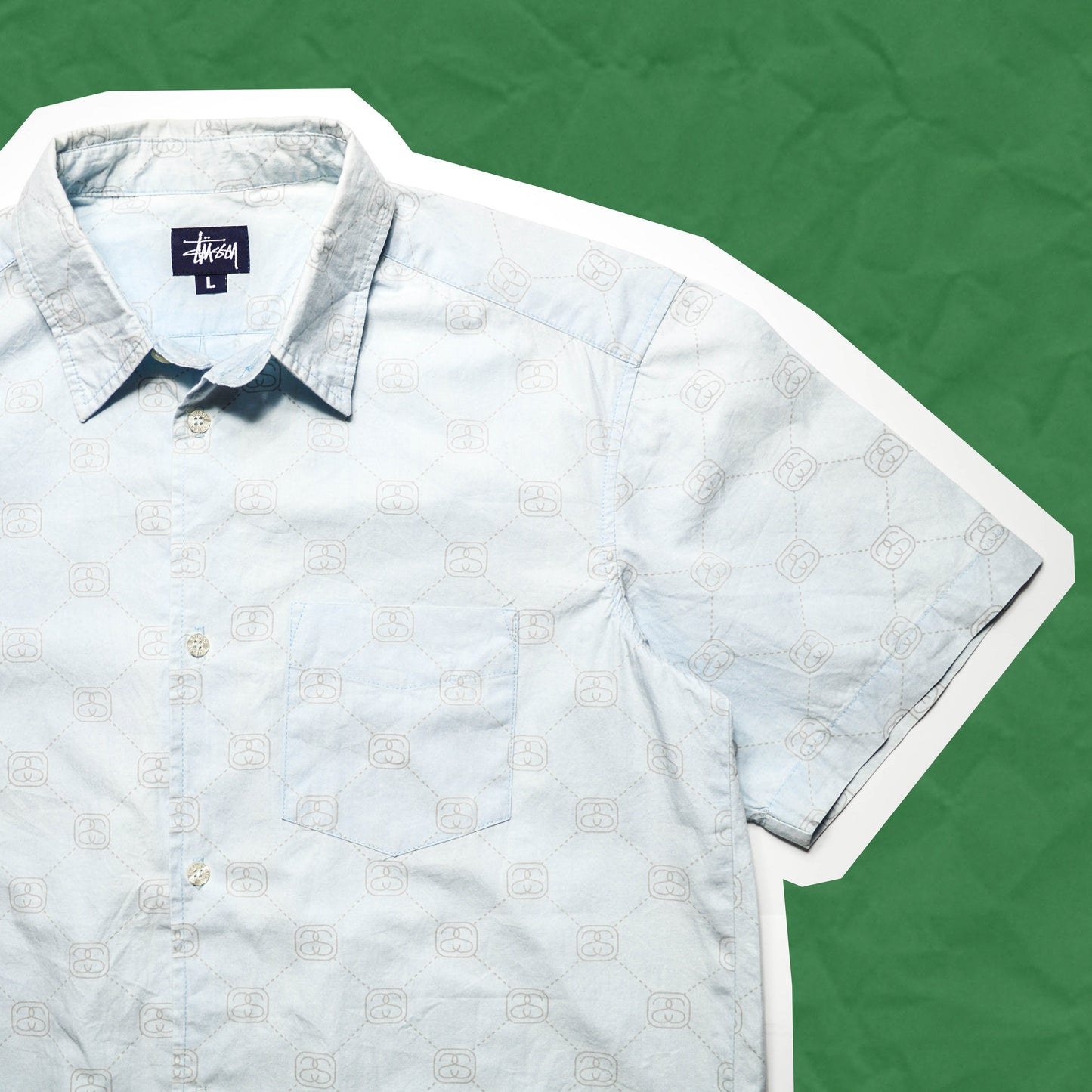 Stussy Stucci S-Link Pattern Baby Blue shirt (L)