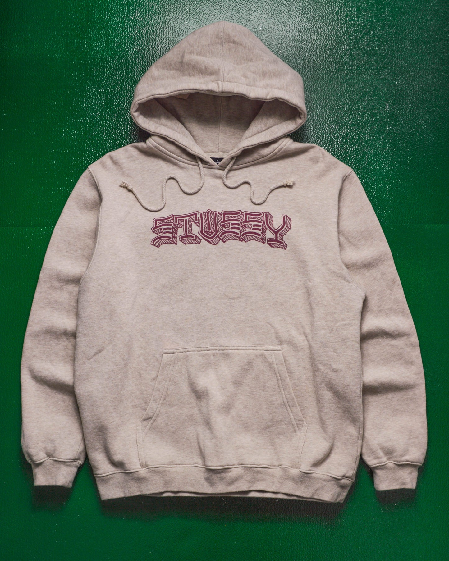 Stussy Warm Heather Wood Block Graphic Print Pullover Hoody (M)