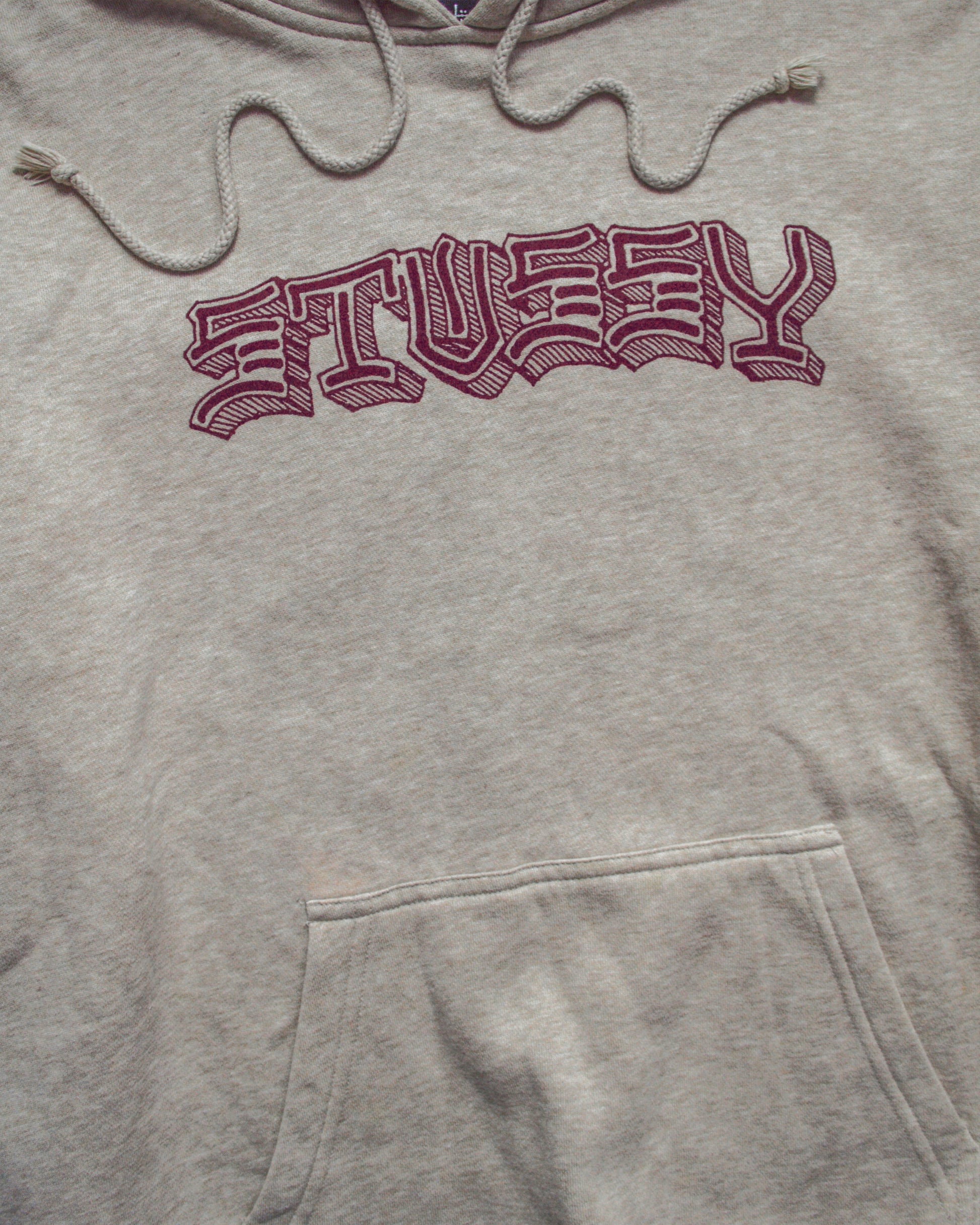 Stussy Warm Heather Wood Block Graphic Print Pullover Hoody (M)